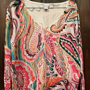 Chicos Paisley Print V-neck Pullover Sweater-Size 0/S